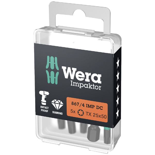 WERA ヴェラ 5本入 インパクトドライバー用 トルクスドライバービット 刃先サイズT25 シャンク径6.35mm 全長50mm 057665 工具[21]