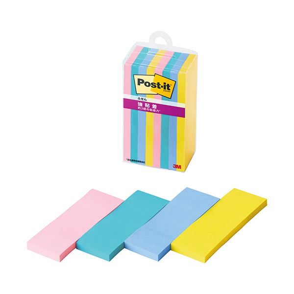 3Mポスト・イット 強粘着ふせん マルチカラー3 75×25mm 4色 500SS-MC-3N1セット（80冊：8冊×10パック）[21]