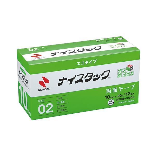 （まとめ）ニチバン ナイスタック エコタイプ両面テープ ブンボックス 大巻 10mm×20m NWBB-10ECO 1パック(12巻)【×3セット】[21]