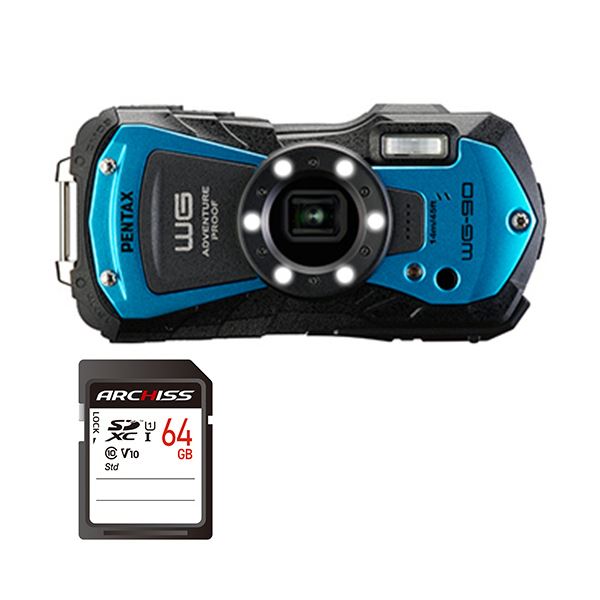 デジタルカメラ PENTAX WG-90 BLUE ＋ 64GB SDXCメモリカード 1セット デジカメ カメラ 写真 PC パソコン 周辺機器 家電[21]