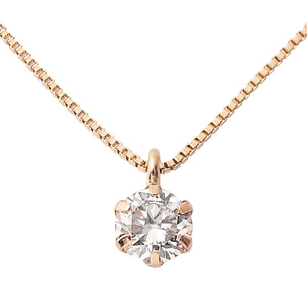 ダイヤモンド ネックレス 0.2ct K18ピンクゴールド 一粒 6本爪 シンプル ダイヤネックレス ペンダント 鑑別カード付き[21]｜本家屋