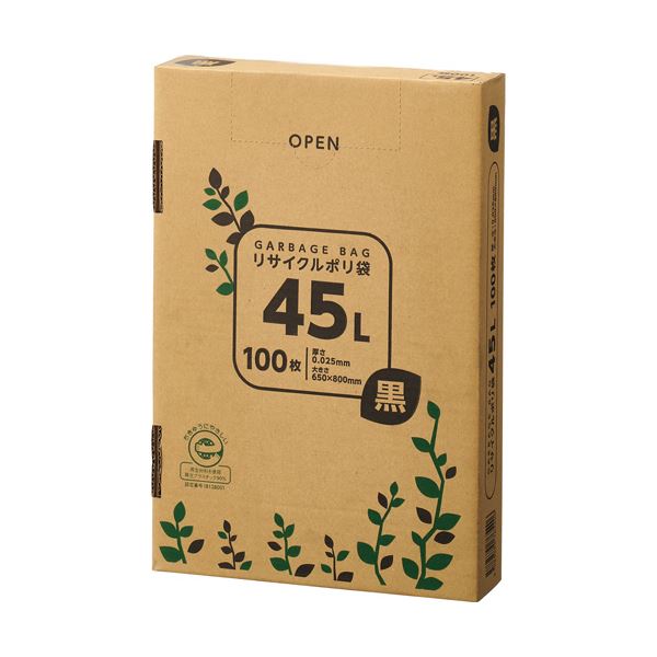 （まとめ）TANOSEE リサイクルポリ袋 黒45L BOXタイプ 1箱(100枚)【×10セット】[21]
