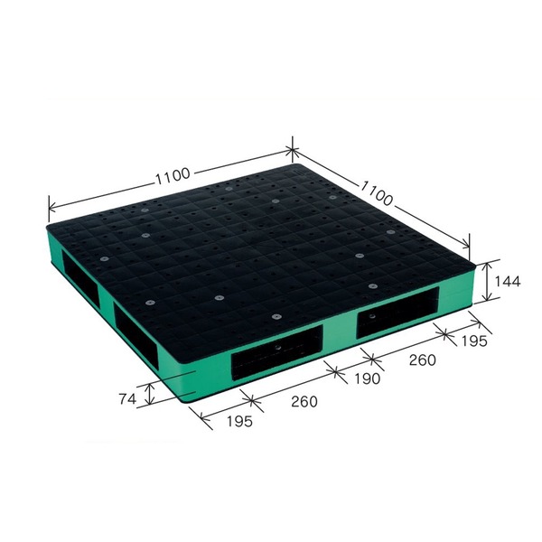 カラープラスチックパレット/物流資材 【1100×1100mm ブラック/グリーン】 両面使用 HB-R4・1111SC 岐阜プラスチック工業【代引不可】[21]