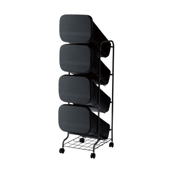 スタンド式 ダストボックス/ゴミ箱 【ブラック 19L×4段】 高さ122cm キャスター付き 『スムース』【代引不可】[21]