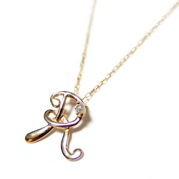 イニシャル ネックレス ダイヤモンド ネックレス 一粒 0.01ct K18 ゴールド 文字 R ダイヤネックレス ペンダント[21]