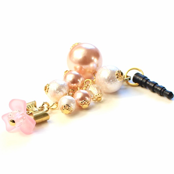 ピンク 水晶切子 フラワー スマホピアス イヤホンジャック 携帯ストラップ 21 かわいい新作