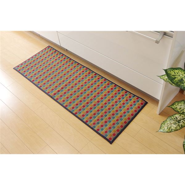 い草 キッチンマット/台所マット 【ドット柄 マルチ 約80×270cm】 防滑 ウレタン 抗菌 防臭 調湿 クッション性抜群 日本製【代引不可】[21]
