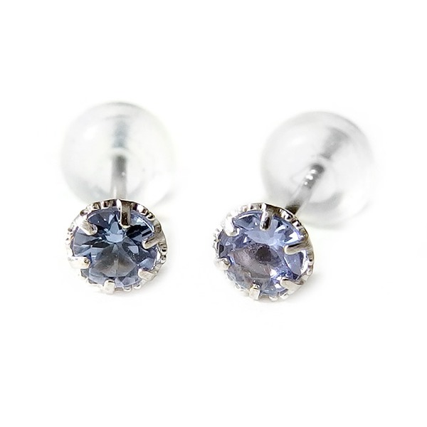 ピアス タンザナイト K14 ホワイトゴールド 約3mm シリコン製ダブルロックキャッチ仕様 一粒留 [21]