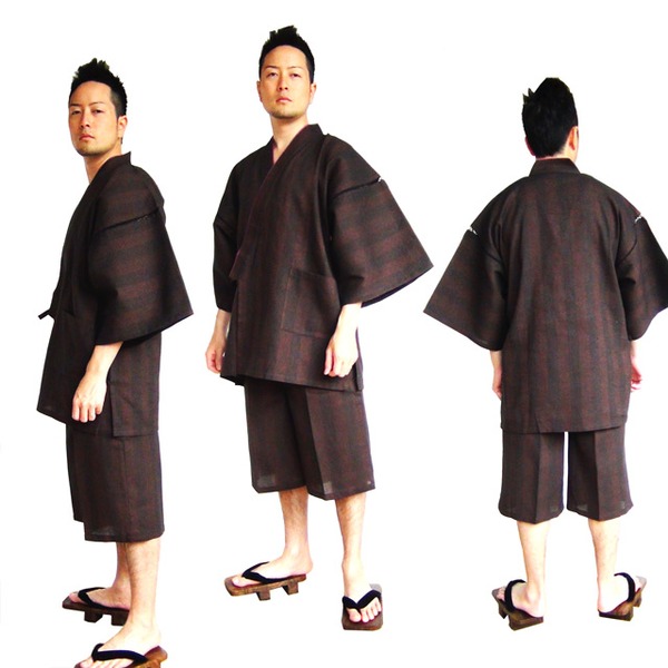 纏 まとい 織 甚平 ジンベイ キングサイズ 5L 濃茶 綿100％ 耐久性 通気性 吸汗性 部屋着 ルームウェア 寝巻 寝間着 パジャマ[21]