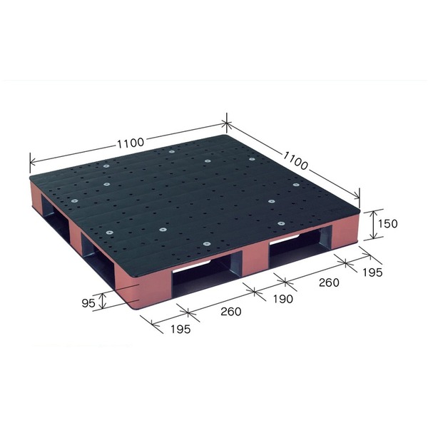 カラープラスチックパレット/物流資材 【1100&times;1100mm ブラック/ブラウン】 片面使用 HB-D4・1111SC 岐阜プラスチック工業【代引不可】[21]｜本家屋