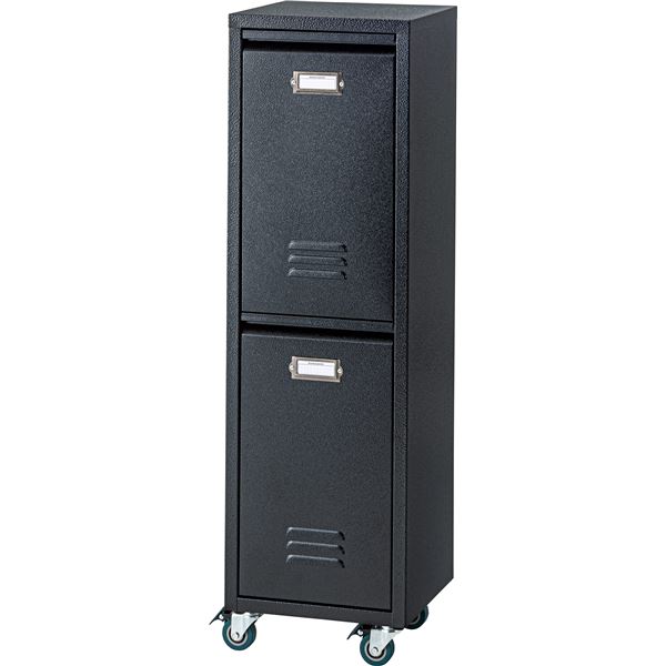 ゴミ箱 ダストボックス 幅28cm 2段型 ブラック キャスター付き 移動便利 スチール 組立品 キッチン 台所 店舗[21]