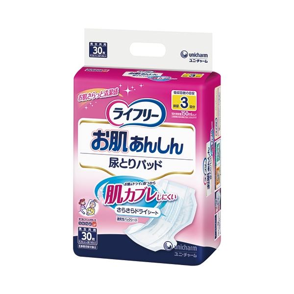 (まとめ) ユニ・チャーム ライフリー お肌あんしん 尿とりパッド 3回吸収 30枚 1パック 【×5セット】[21]