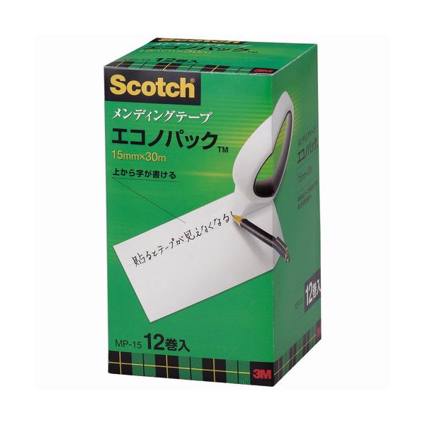 (まとめ）3M スコッチ メンディングテープ エコノパック 大巻 15mm×30m 紙箱入 業務用パック MP-15 1パック(12巻)【×3セット】[21]