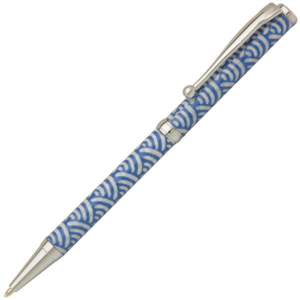 日本製 ハンドメイド ボールペン/文房具 【青海波 青色】 クロスタイプ 芯：0.7mm 美濃和紙 友禅紙 文具 オフィス用品[21]