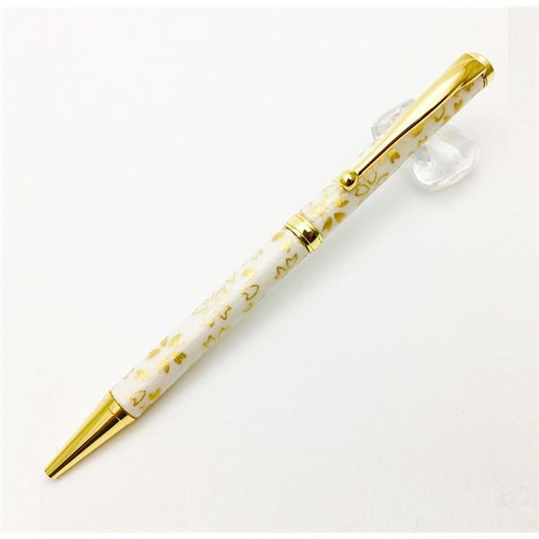 日本製 ハンドメイド ボールペン/文房具 【白箔金・金桜】 クロスタイプ 芯：0.7mm 美濃和紙 友禅紙 文具 オフィス用品[21]