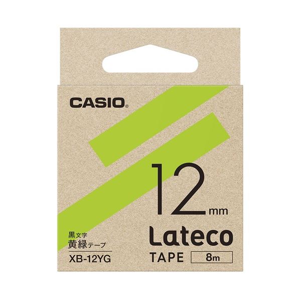 （まとめ）カシオ計算機 ラテコ専用テープXB-12YG 黄緑に黒文字（×10セット）[21]