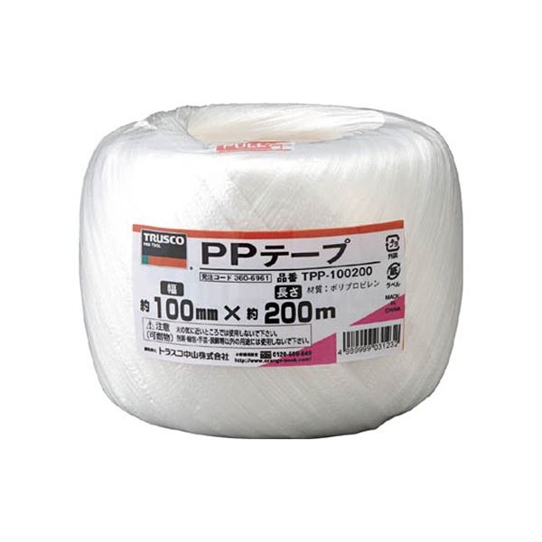(まとめ) TRUSCO PPテープ 100mm×200m 白 TPP-100200 1巻 【×20セット】[21]