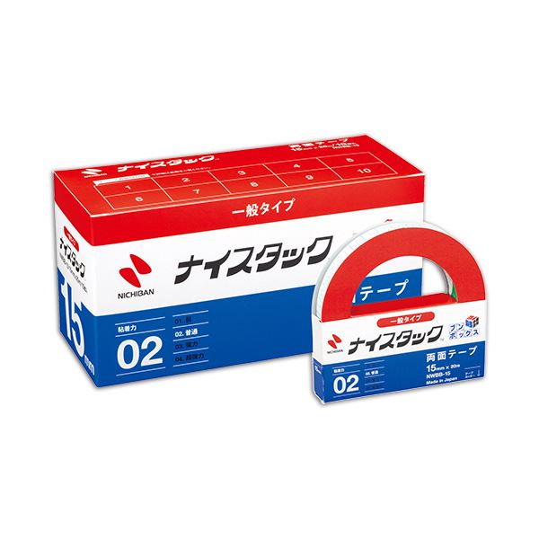 (まとめ) ニチバン ナイスタック 再生紙両面テープ ブンボックス 大巻 15mm×20m NWBB-15 1パック(10巻) 【×5セット】[21]