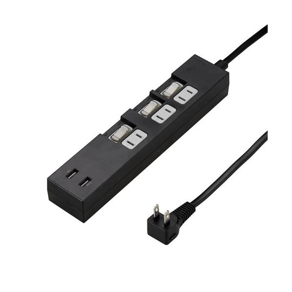 5個セット YAZAWA 個別スイッチ付3AC2USB3.4A2m ブラック Y02KS532BK2UX5[21]
