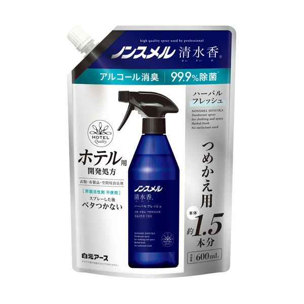 （まとめ）白元アース ノンスメル 清水香 ハーバルフレッシュの香り つめかえ用 600ml 1パック 【&times;10セット】[21]｜本家屋