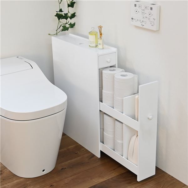 トイレラック トイレ収納 約幅14cm×奥行52cm×高さ65cm ホワイト スリム トイレットペーパー収納 すき間収納 コンパクト トイレットペーパー収納 トイレット ペーパーホルダー[21]