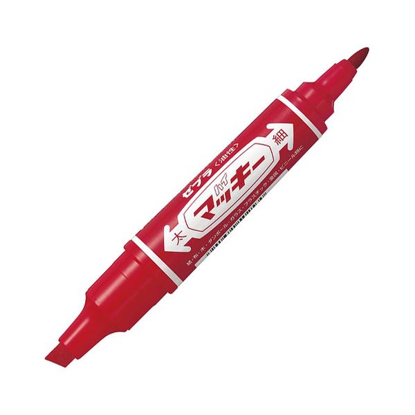 (まとめ) ゼブラ 油性マーカー ハイマッキー 角芯太字+丸芯細字 赤 MO-150-MC-R 1セット(10本) 【×10セット】[21]