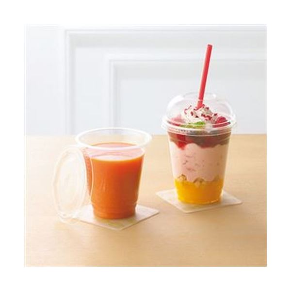 まとめ）TANOSEE PETカップ（広口）共通フタ（差込み口あり）1パック