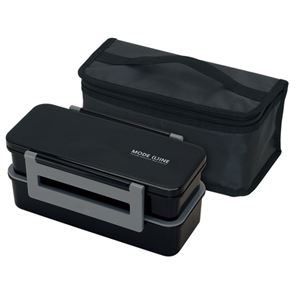 【16個セット】 ジャンボ2段ランチボックス/お弁当箱 【1.3L ブラック】 大型 男性向け 保冷バッグ付き 『モードライン』[21]