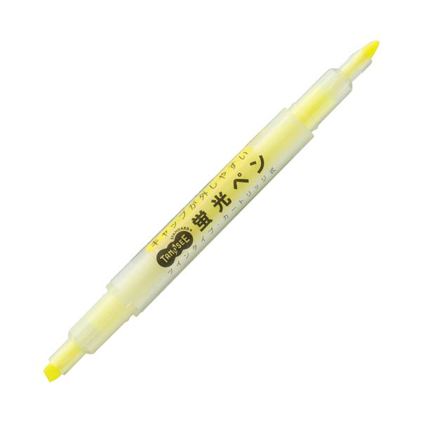 (まとめ) TANOSEEキャップが外しやすい蛍光ペン ツイン 黄 1本 【×100セット】[21]