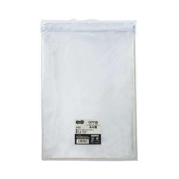 (まとめ) TANOSEE OPP袋 フタ・テープ付 A4用 225×310+40mm 1セット（500枚：100枚×5パック） 【×5セット】[21]