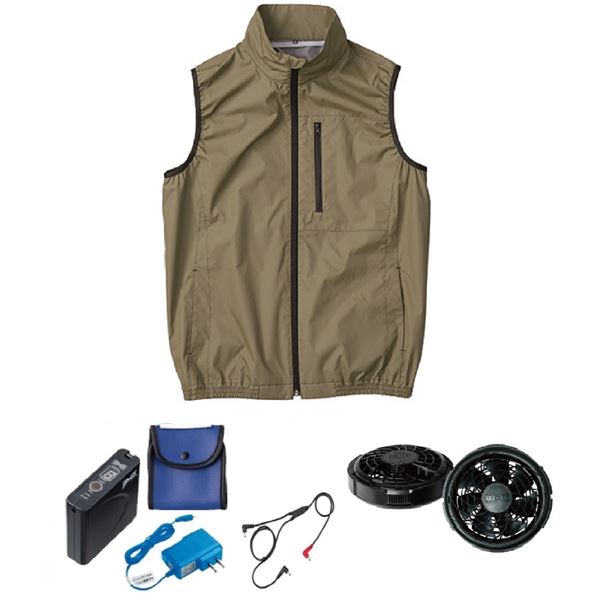 KU92140 空調服 R ポリエステル製 遮熱 タチエリ ベスト FAN2300B・RD9261・LISUPER1セット カーキグリーン LL[21]