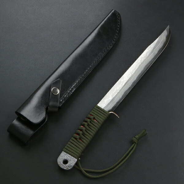 雲流 剣鉈 120mm 青紙鋼 ダマスカス ロープ巻柄 本革ケース付き (狩猟 キャンプ アウトドア ナイフ 積層鋼 キャンプギア ブッシュクラフト) 4580149747166.jpg