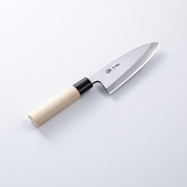 楽天市場】東周作 出刃包丁 片刃 150mm青紙2号 付け鋼 霞研ぎ仕上げ