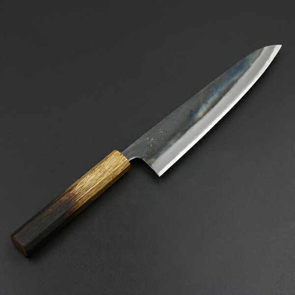 元兼 和牛刀 210mm 両刃 青紙スーパー 割込み 黒打ち仕上げ 焼き漆柄 土佐打ち刃物 極上品(和包丁 家庭用包丁 黒打ち包丁 鍛造 日本製 誕生日 母の日 プレゼント 退職祝い)