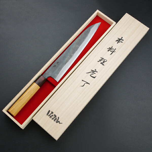楽天市場】和牛刀 両刃 210mm 銀三ステンレス 割込み 梨地仕上げ 八角