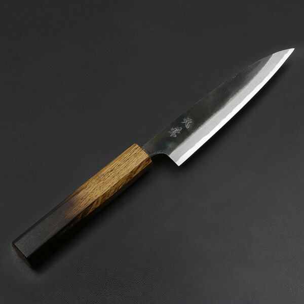 元兼 ペティナイフ 135mm 両刃 青紙スーパー 割込み 黒打ち仕上げ 焼き漆柄 土佐打ち刃物 極上品(和包丁 家庭用包丁 黒打ち包丁 鍛造 日本製 誕生日 母の日 プレゼント 退職祝い)|刃物・道具の専門店 ほんまもん