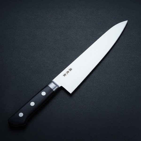 ステンレス製牛刀 シェフナイフ 模様付き 楽天市場】牛刀 両刃 210mm V金10号 ステンレス ダマスカス模様 共口金