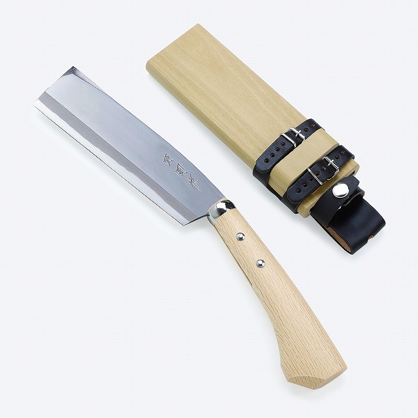 東周作 極上 腰鉈 片刃180mm 左利き用 青紙鋼 鞘付き 本職向け 営林署 仕様 (ナタ アウトドア キャンプ 林業 薪割り 枝払い 草払い)