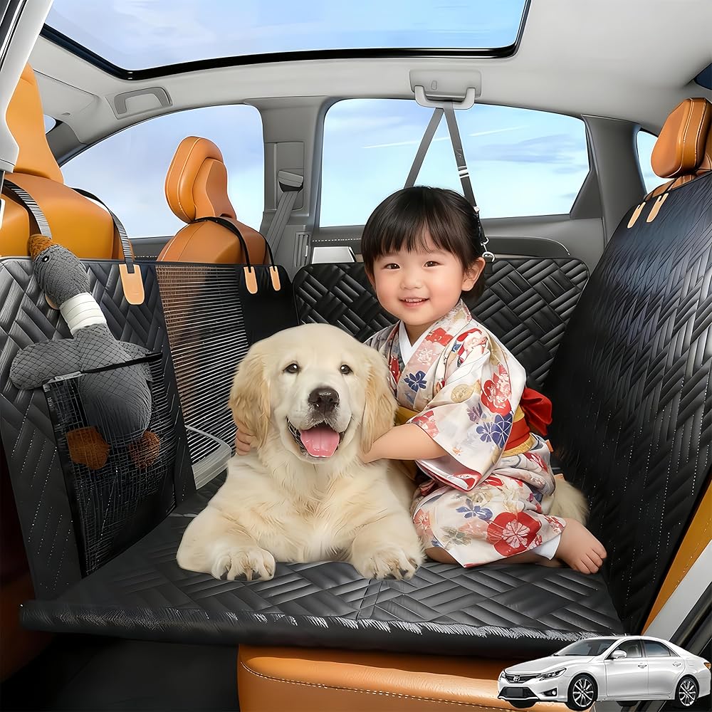 「訳あり新品★外箱段ボールにキズ・汚れた状態あり・剃り刃は新品です」DEER-AFFLUX ペットドライブシート うしろ側腰かけ可視性メッシュ窓＆納める衣嚢付き添い人