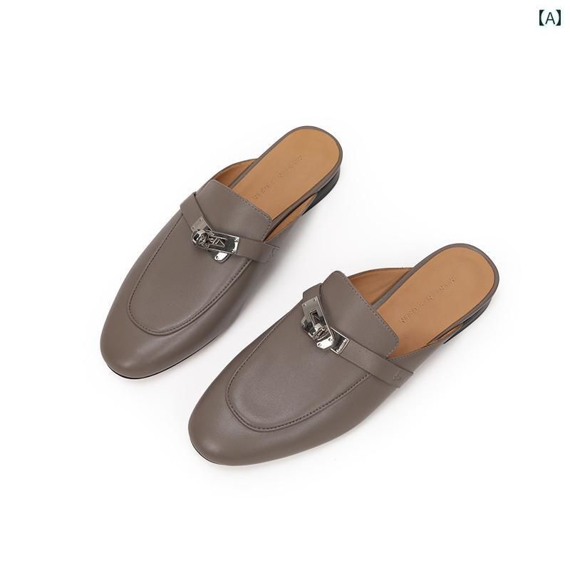 【百貨店SALE】シューズ 薄墨色 レディース なめし革 パンプス 家庭用スリッパ 白いこと ミュール 革 黒いこと かかとなし ヨーロッパ大きさ