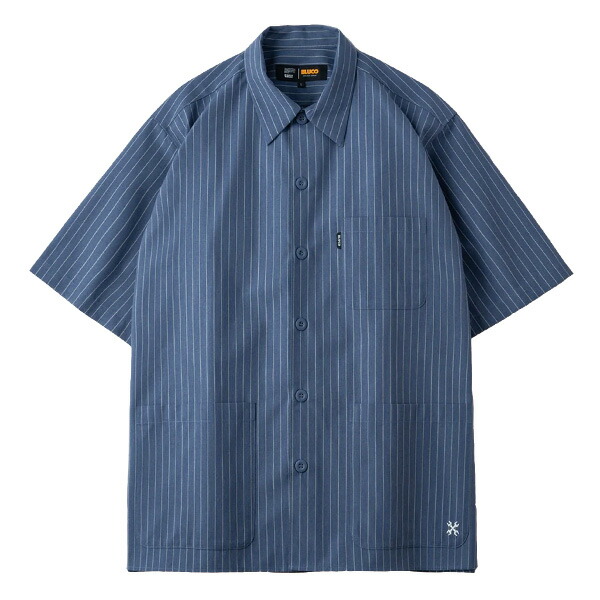 BLUCO WORK GARMENT ブルコ : 半袖ガレージストライプワークシャツ Navy