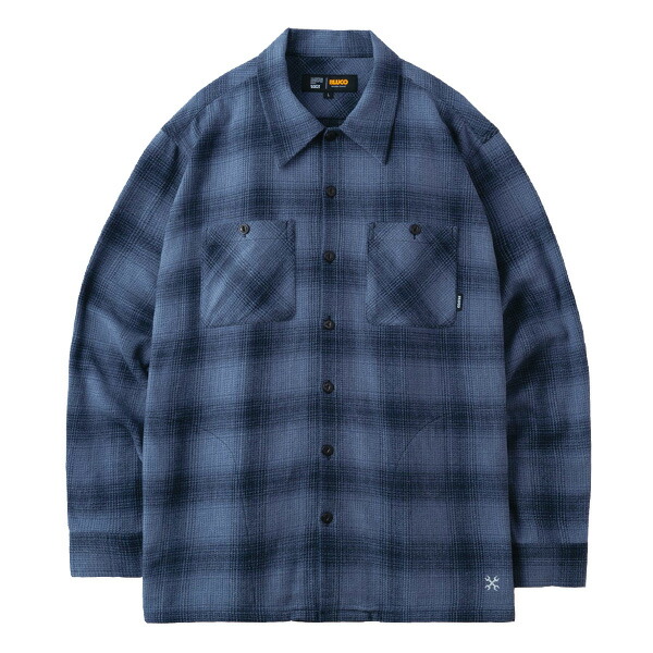 BLUCO WORK GARMENT ブルコ : 長袖オンブレーチェック フランネルシャツ Navy