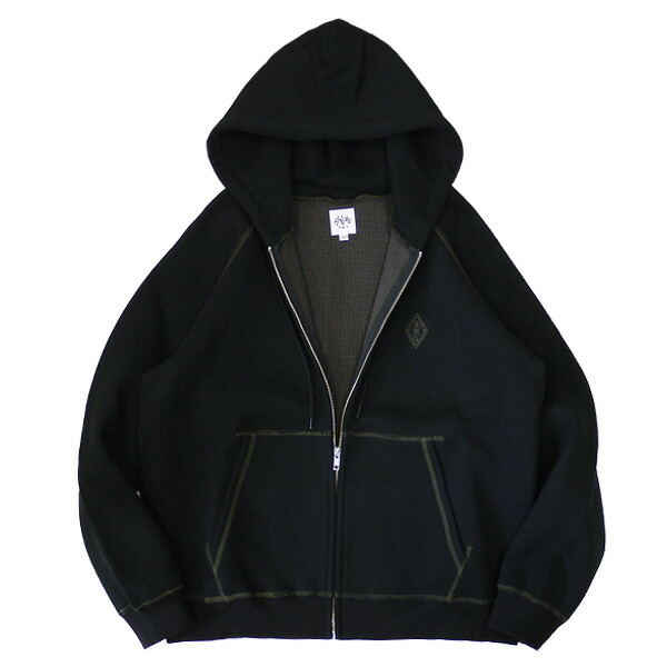 B.W.G ビーダブリュージー : サーマル ジップアップパーカ BLACK×OLIVE トップス-メンズファッション-パーカー