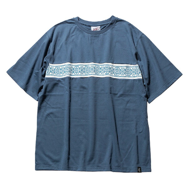 CLUCT クラクト : 半袖バンダナ柄ライン ポケットTシャツ Slate Blue