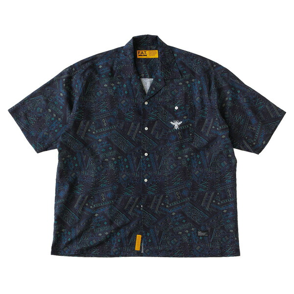 F.A.T. エフエーティー : 半袖バティック柄コットンリネンシャツ Navy navy