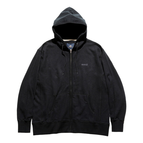 ROARK REVIVAL ロ弧線 返り咲き : ヘンプコットン ジップアップパーカ BLACK