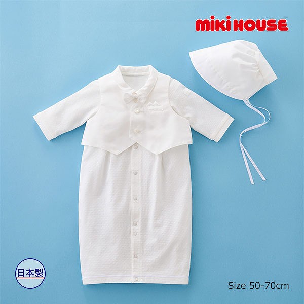 19日～P11倍★取り寄せ商品●ミキハウス　mikihouse　ミキハウスベビー ツーウェイオールセットタキシード風 春夏向け セレモニーセット(50-70cm) 赤ちゃん 新生児 出産準備 日本製｜Forever123