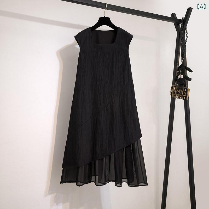 ロングワンピース シャツ ロング マキシ マキシワンピース きれいめ ドレス ネイビーブルー スクエアネック ストレート ショルダー ノースリーブドレス 夏用 大きいサイズ mm ベスト ドレス 不規則な 裾 ロング スカート