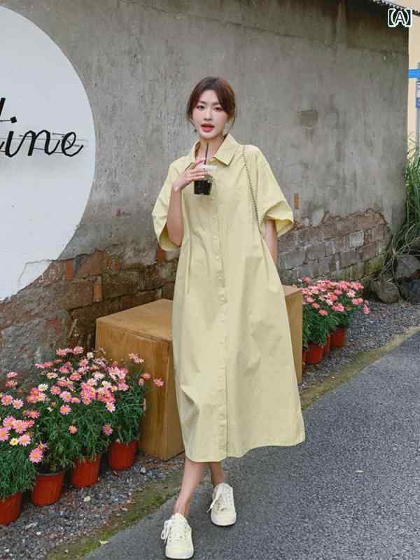 ロングワンピース シャツ ロング マキシ マキシワンピース きれいめ ドレス 韓国 シンプル カジュアル POLO カラー シャツ ワンピース レディース 夏 2025 ゆったり サイドスリット ロング スカート
