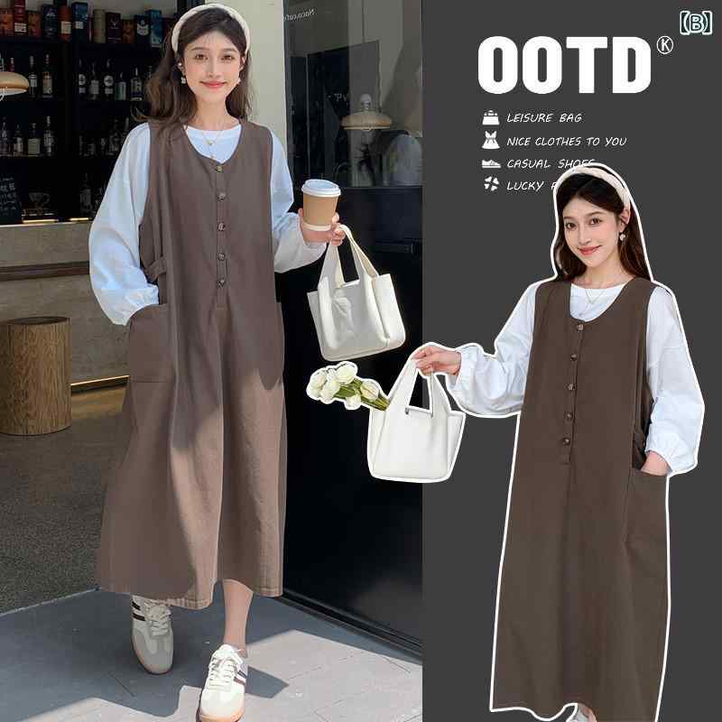 マタニティワンピース マタニティウエア マタニティ服 妊婦の 服装 ～ 春秋 ドレス スーツ な おしゃれな ゆったりした サスペンダー スカートの ツーピース